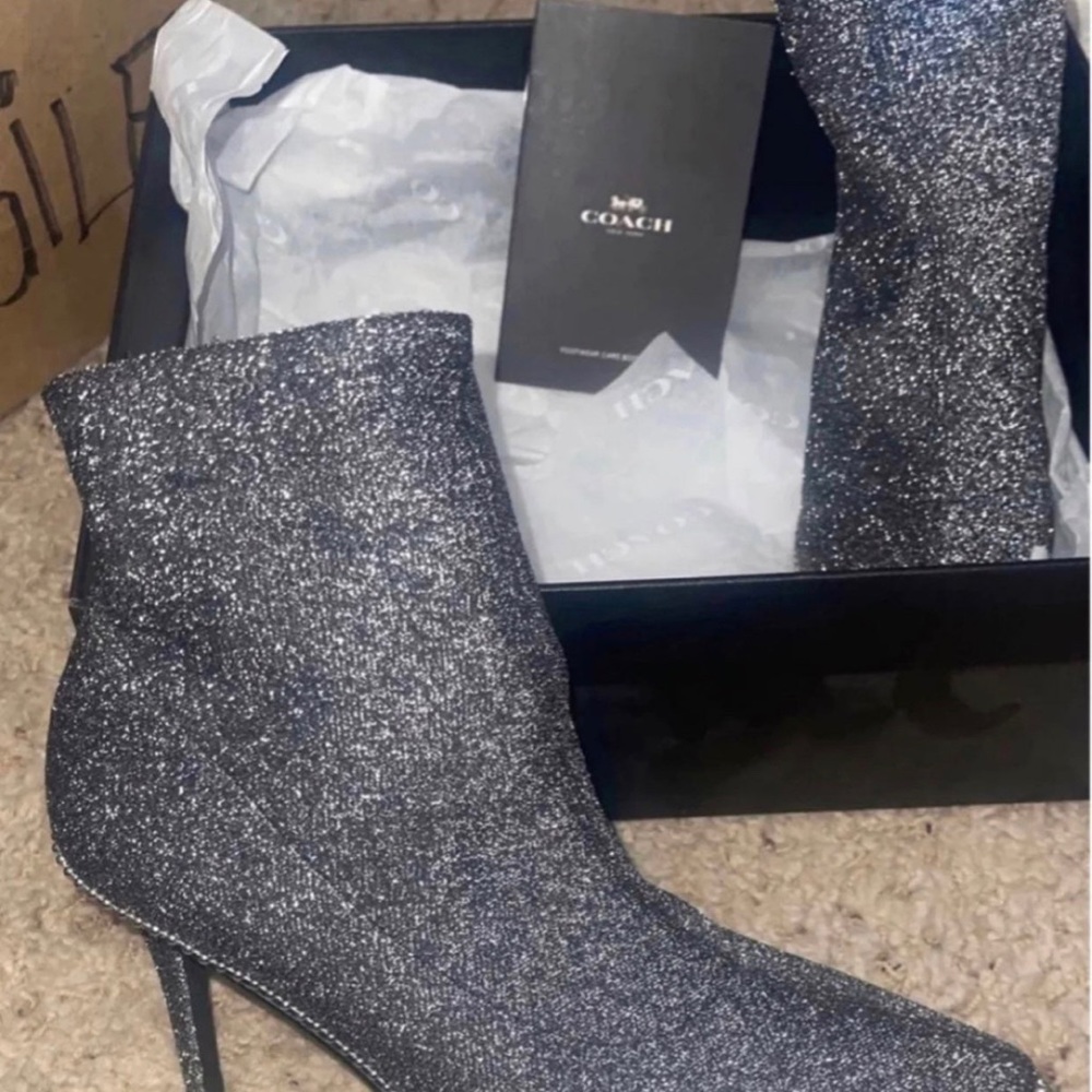 Coach Whitny Bootie Metallic Silver Studded Heel